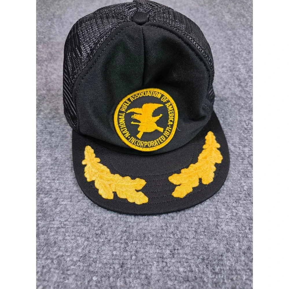 Vintage NRA Trucker Hat Mens OSFA Black Scrambled Eggs Mesh Snapback Made in USA